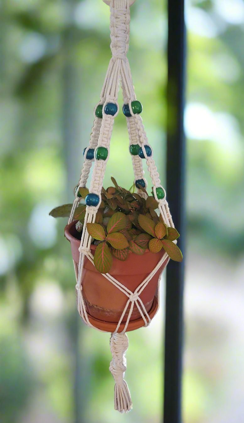 Cotton macrame plant hanger with beads