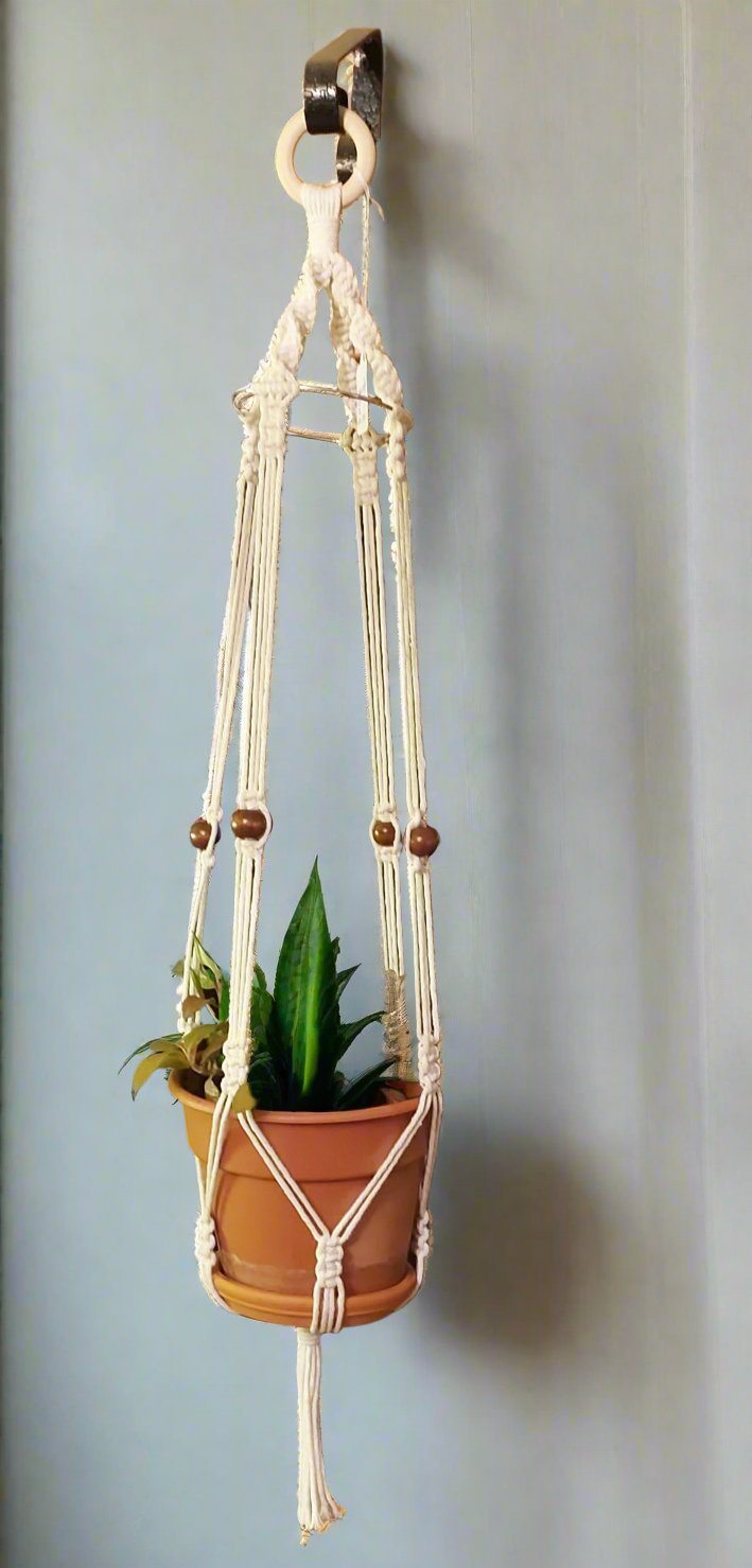 Simple plant hanger with ring and single bead per arm